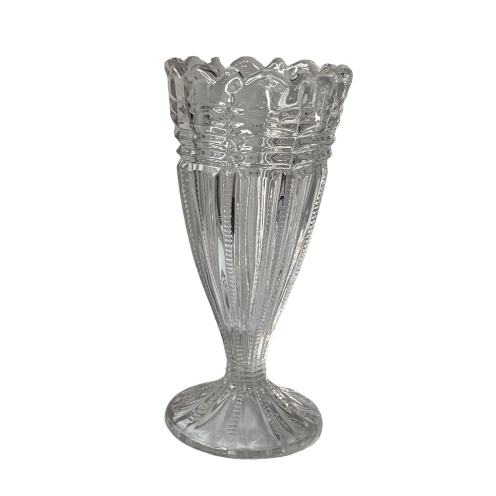 Antique EAPG Bryce “Paris” vase with vertical panels and zipper cross 6.5”.